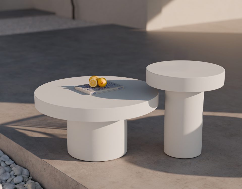 Mesa Donato y Mesa Mirko, esto minimalista y mediterráneo