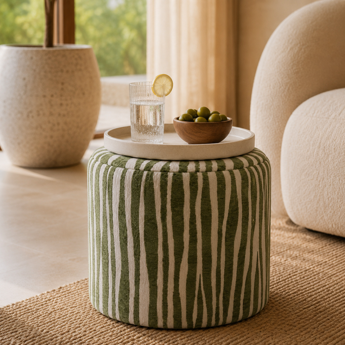 Puff de diseño minimalista perfecto como asiento o reposapiés.