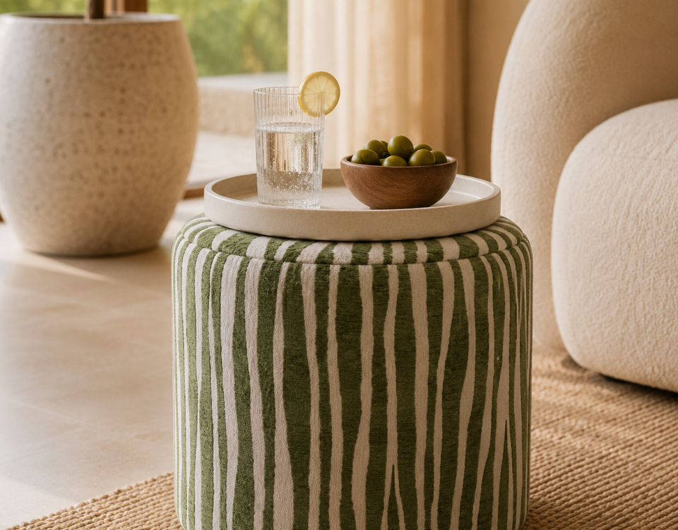 Puff de diseño minimalista perfecto como asiento o reposapiés.